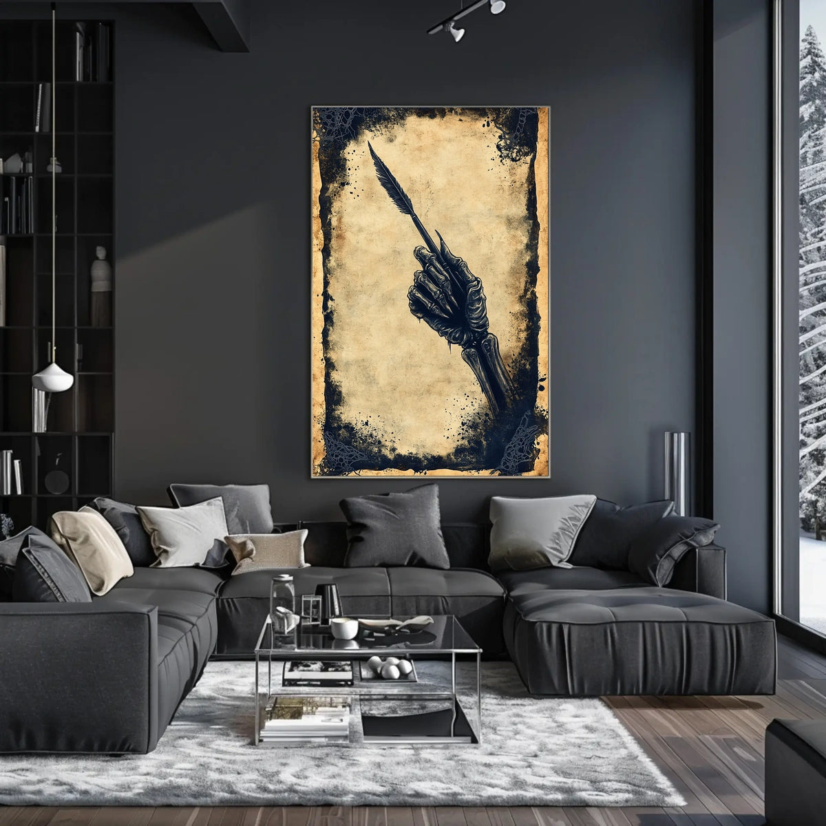 Quill Grasping Skeletal Hand Artistic Poster