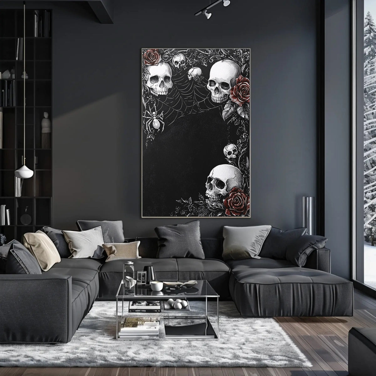 Gothic Skull and Roses Art Poster - Artistic Poster