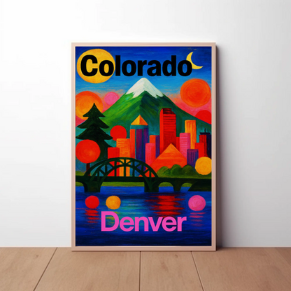 Denver Colorado Abstract Skyline Sunset Travel Poster