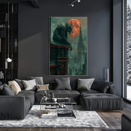 Gothic Gargoyle Overlooking Medieval City Fantasy or Mythology Poster PosterGoat