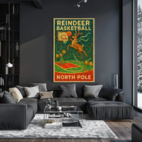 Reindeer Basketball at the North Pole Poster