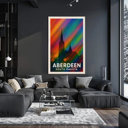Aberdeen Church Silhouette Rainbow Lights Digital Poster