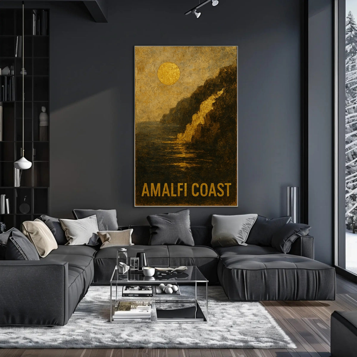Amalfi Coast Poster Wall Art Coastal Sunset Scene Print