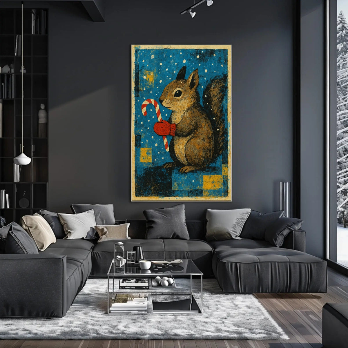 Squirrel With Candy Cane Poster