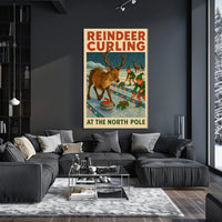 Reindeer Curling at the North Pole Poster