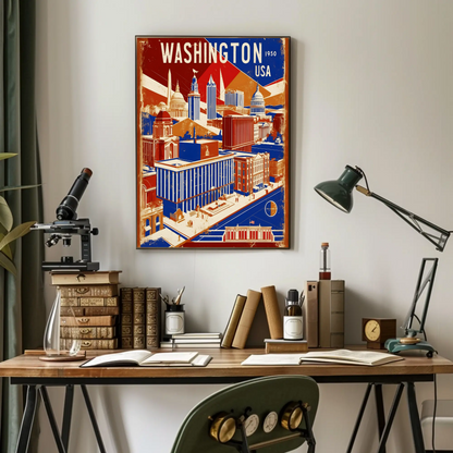 Washington USA 1950s Monument Skyline Travel Poster