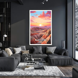 Badlands Sunset Travel Poster Vintage National Park