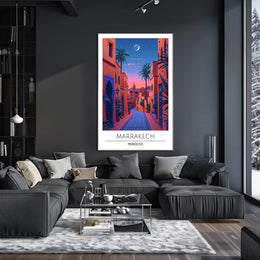Marrakech Street Scene Evening Travel Poster