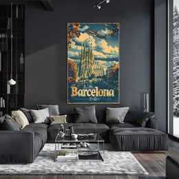 Barcelona Travel Poster Inspired by Retro Adventure and Exploration