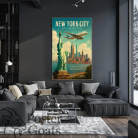New York City Skyline Vintage Travel Poster
