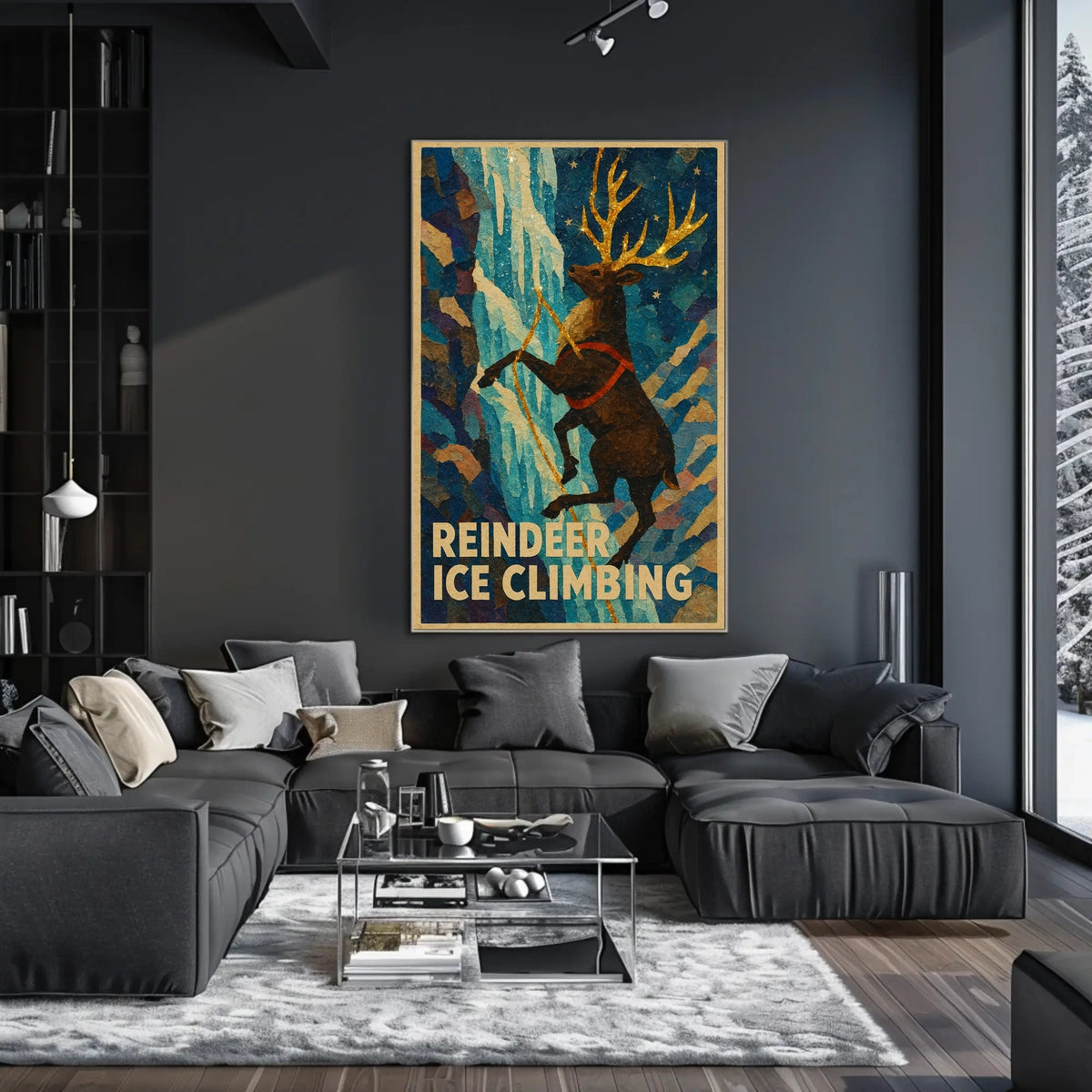 Reindeer Ice Climbing Adventure Fantasy Poster