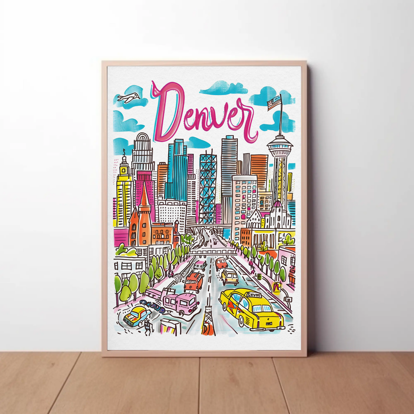 Denver Colorado Cityscape Mountain Backdrop Travel Poster