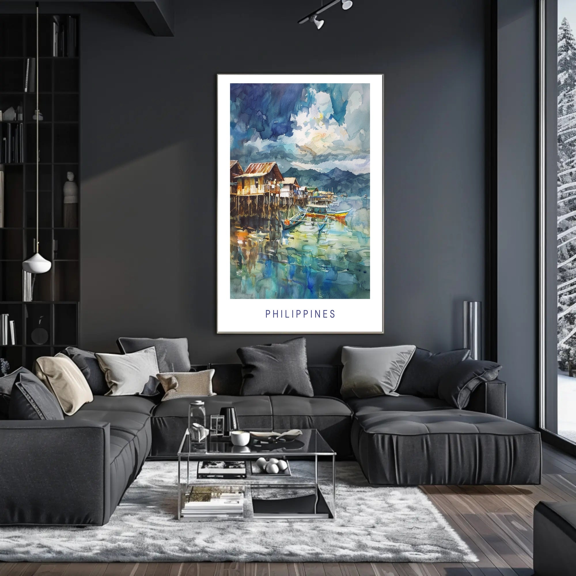 Tranquil Philippine Coastal Scene Watercolor Travel Poster PosterGoat