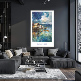 Tranquil Philippine Coastal Scene Watercolor Travel Poster PosterGoat