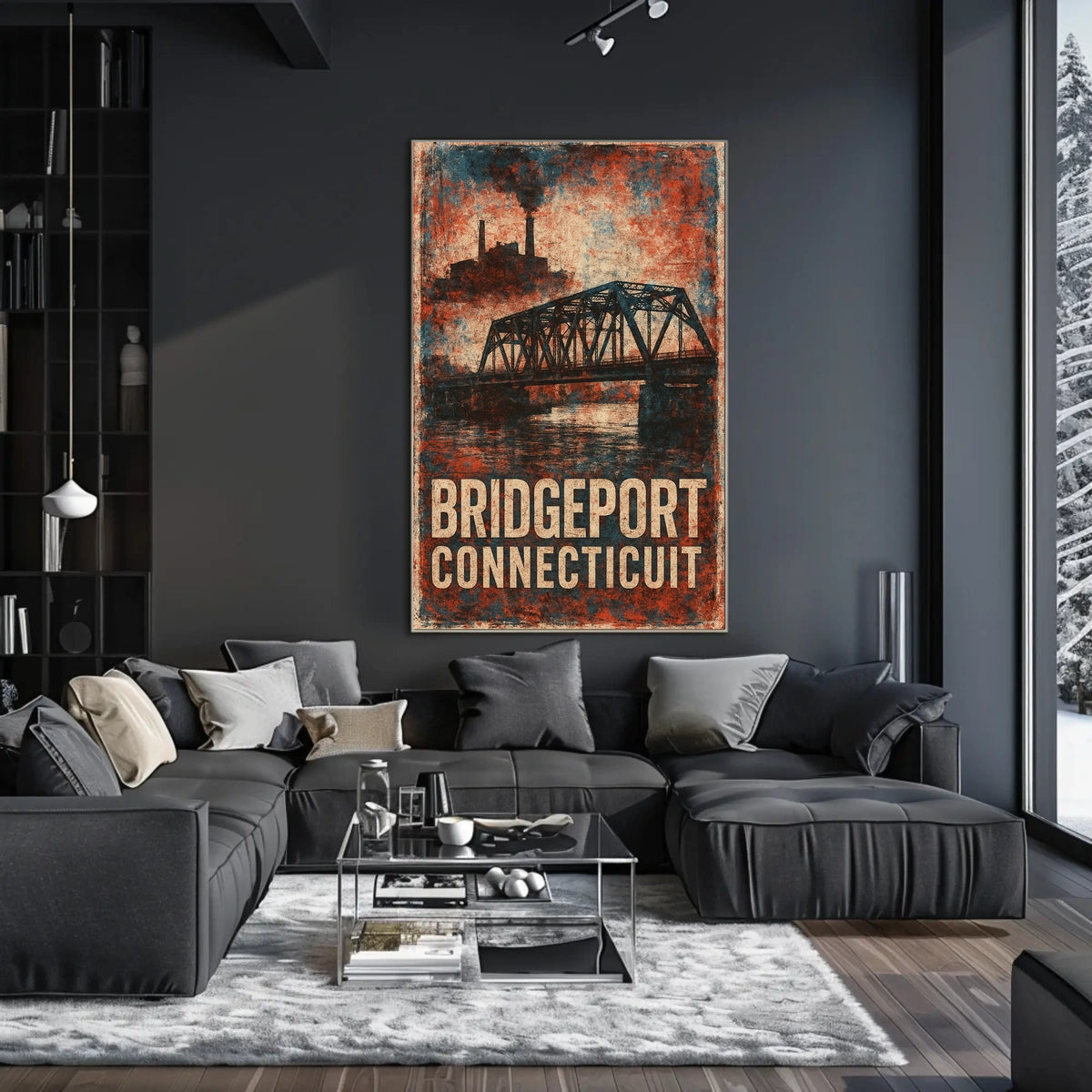 Bridgeport Skyline Connecticut Harbor View Urban Cityscape Photography Realism Coastal Timeless Heritage Poster