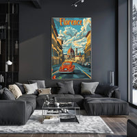 Florence Cathedral scene with vintage car  poster