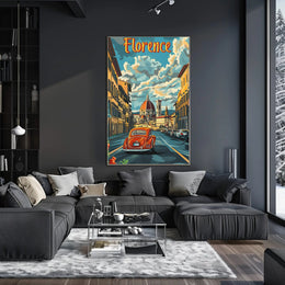 Florence Cathedral scene with vintage car  poster