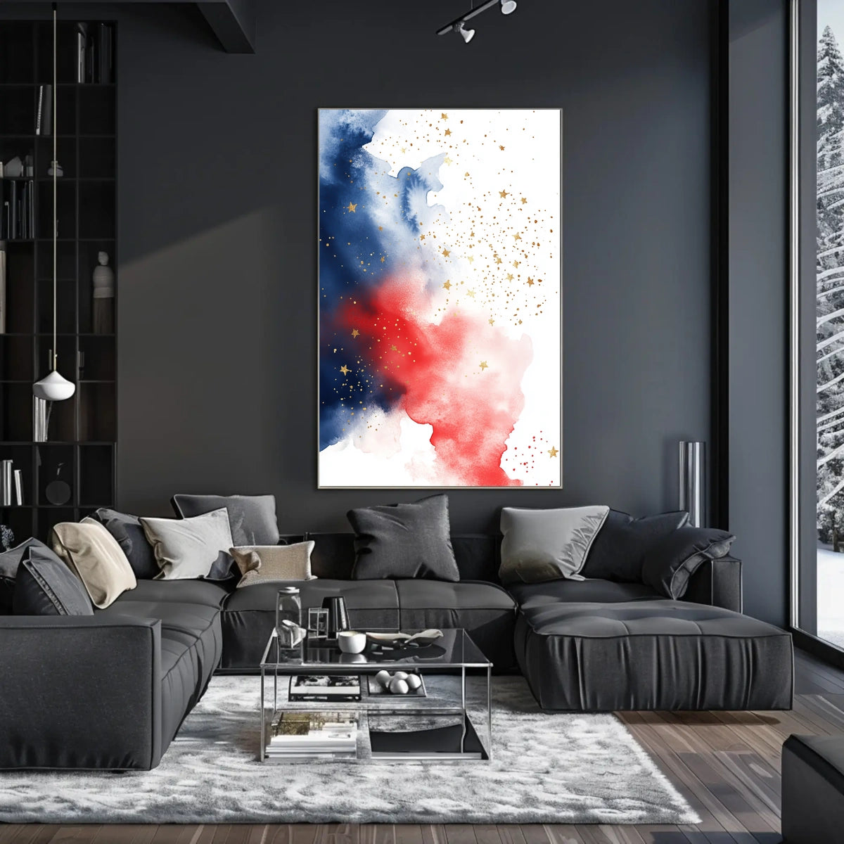 splash design in red white and blue tones Poster