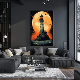 Lighthouse Under The Moon Poster PosterGoat