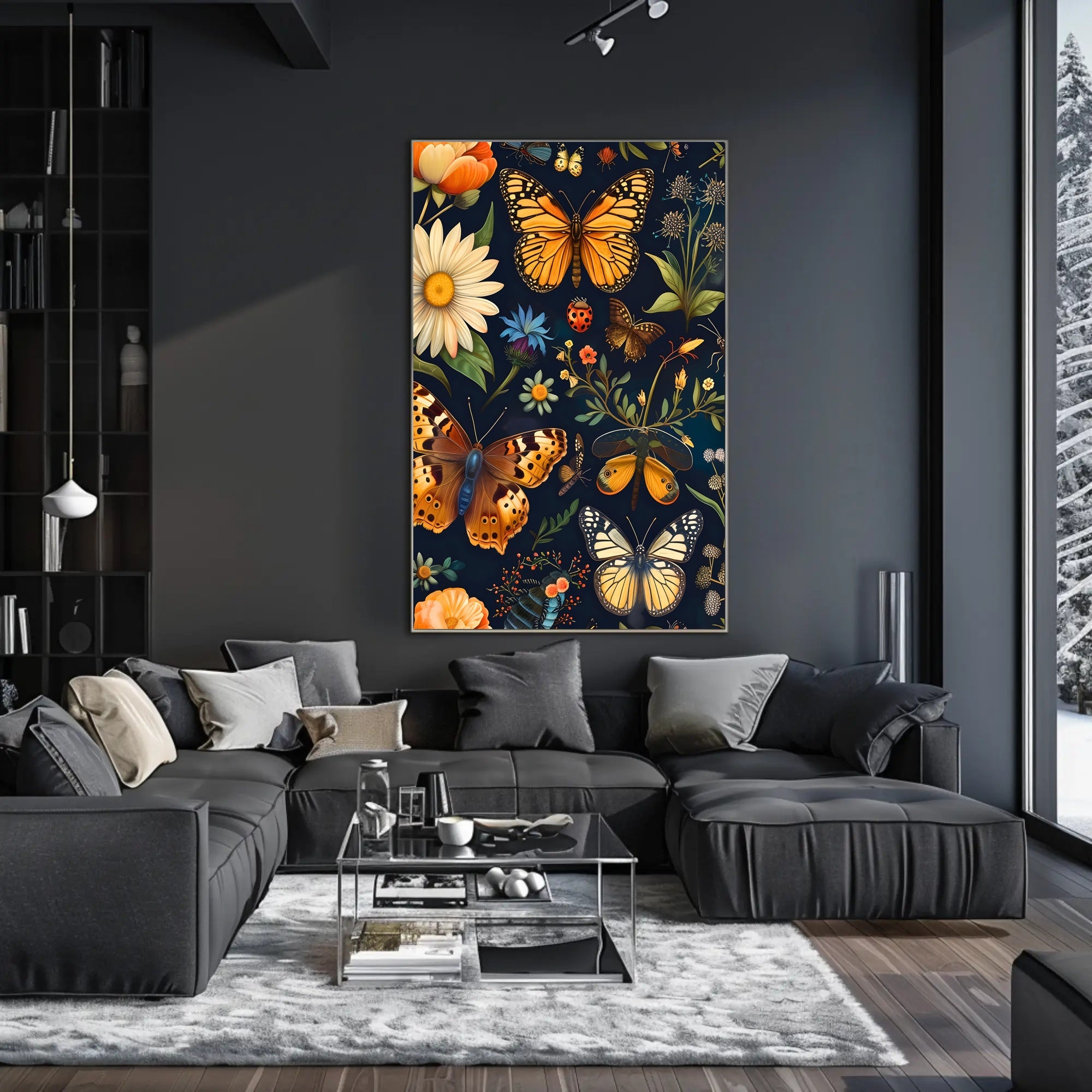 Colorful Nature Art: Butterfly and Flower Animal Poster