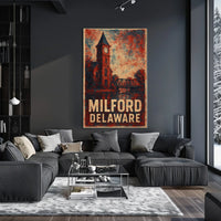 Milford Delaware Scenic Town Landscape Retro Travel Poster