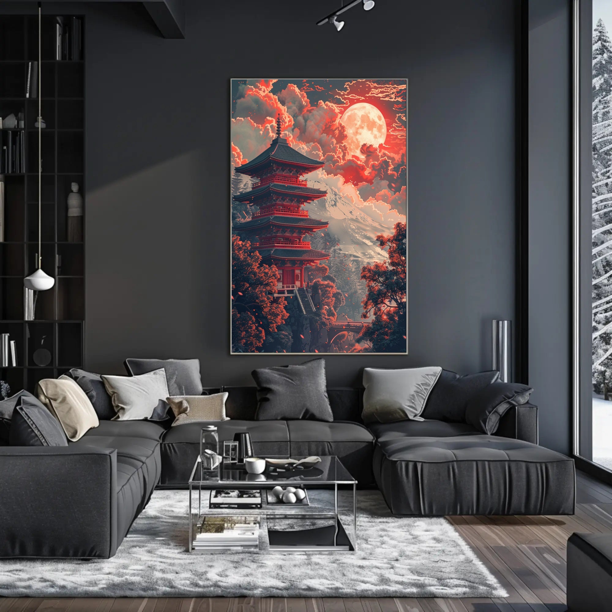 Japanese Pagoda Under Moonlight: Cultural or Heritage Poster PosterGoat