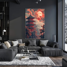 Japanese Pagoda Under Moonlight: Cultural or Heritage Poster PosterGoat