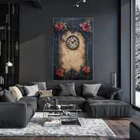 Vintage Clock and Roses: Baroque Victorian Heritage Poster