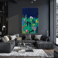 Surreal Landscape Night Figures Whimsical Poster
