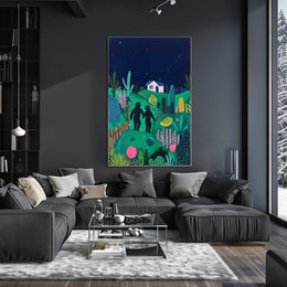 Surreal Landscape Night Figures Whimsical Poster