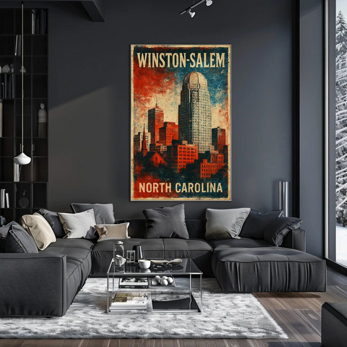 Winston Salem Skyline Nostalgic Americana Poster
