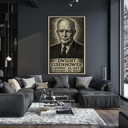 Dwight Eisenhower Vintage Etching Portrait Patriotism Leadership Legacy Heritage Home Decor Distinctive Poster
