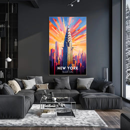 New York City Poster Modern Skyscraper Kaleidoscopic Wall Art