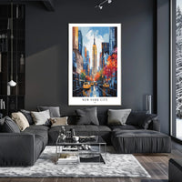 Vibrant Autumn NYC Scene with Empire State Building Cityscape Poster PosterGoat