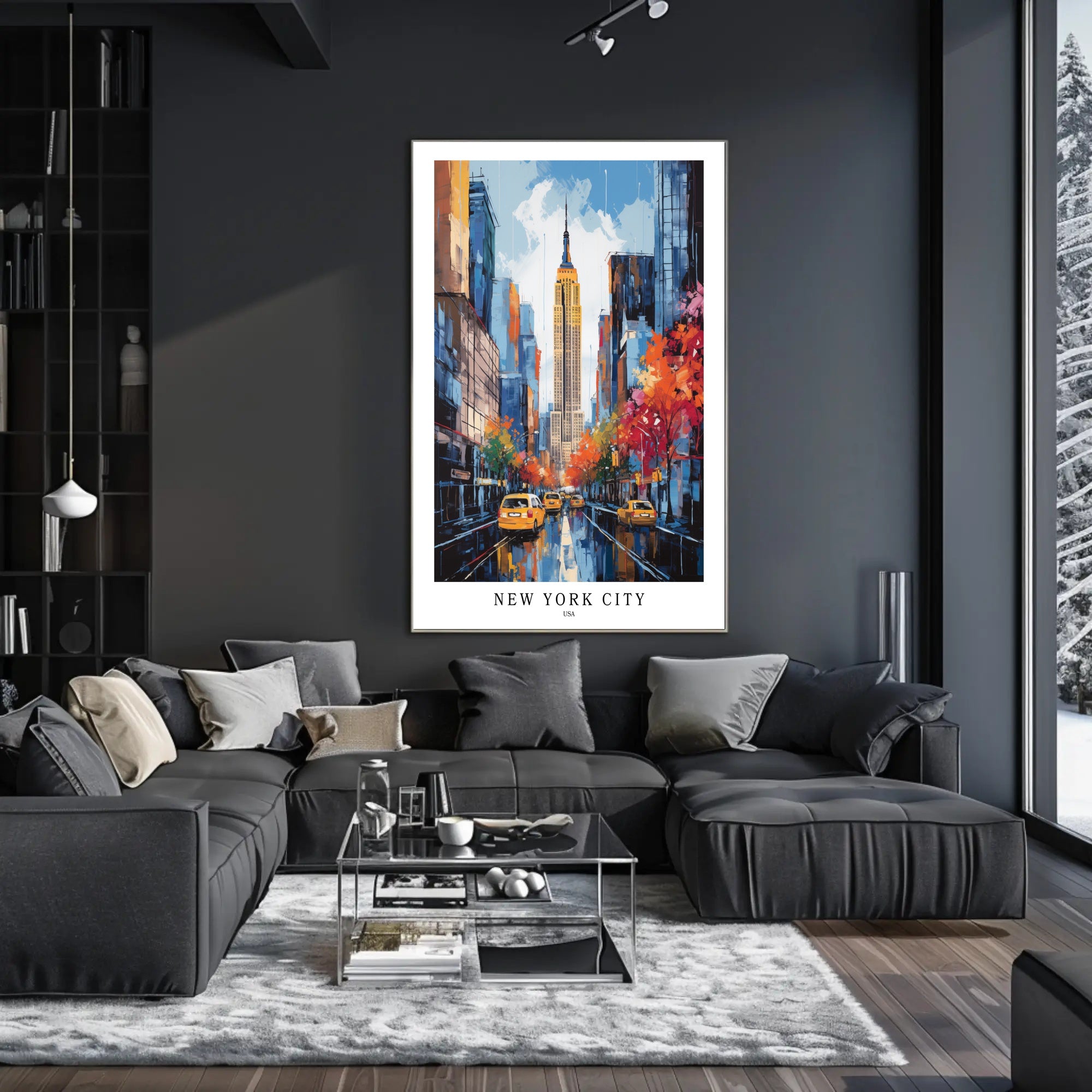 Vibrant Autumn NYC Scene with Empire State Building Cityscape Poster PosterGoat