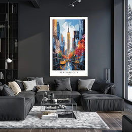 Vibrant Autumn NYC Scene with Empire State Building Cityscape Poster PosterGoat