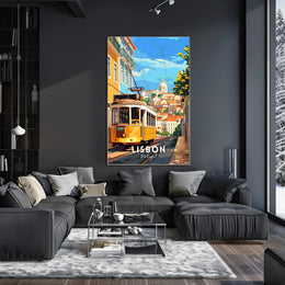 Lisbon Yellow Tram Cityscape Travel Poster