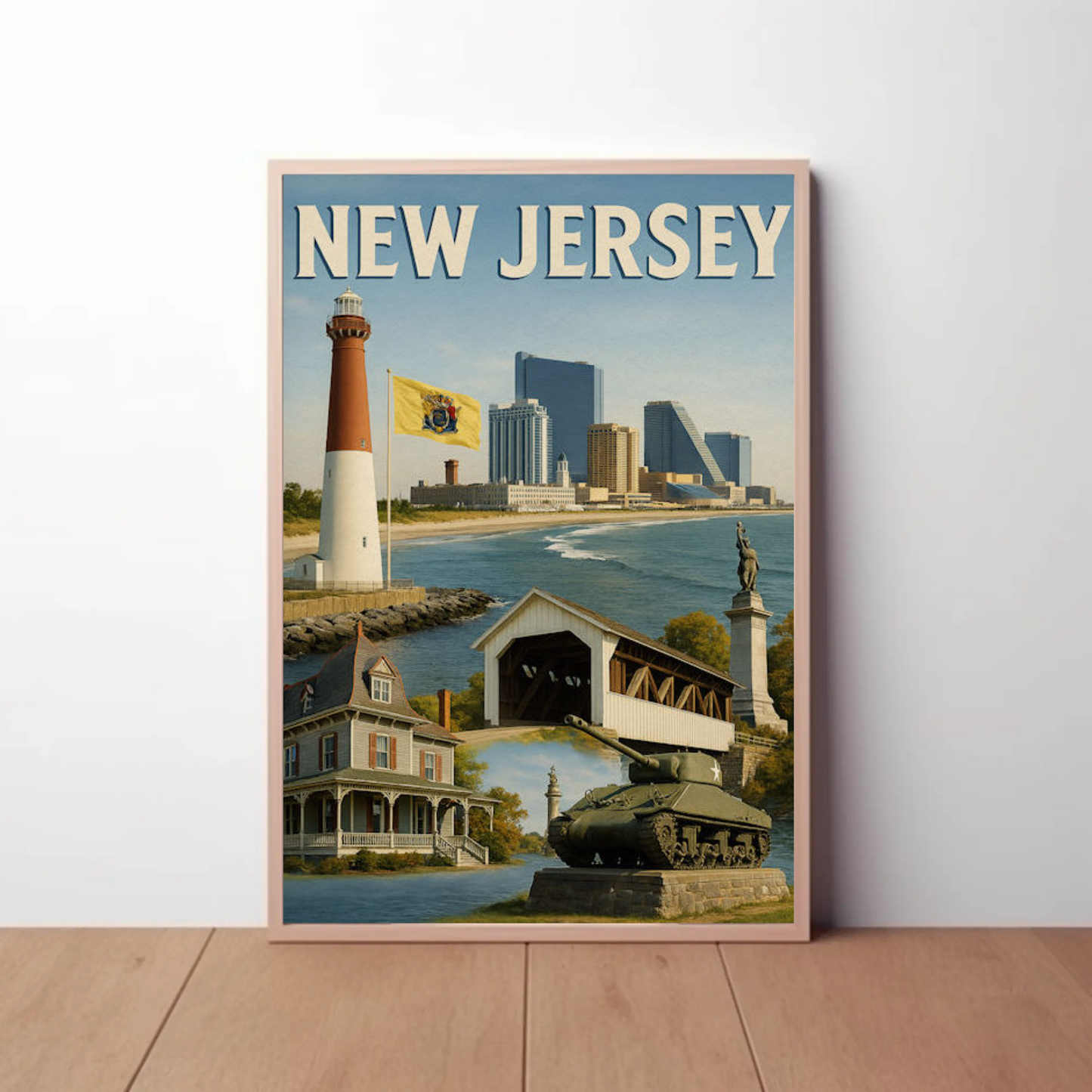 New Jersey Coastal Attractions Lighthouses Boardwalk Travel Poster Travel Poster