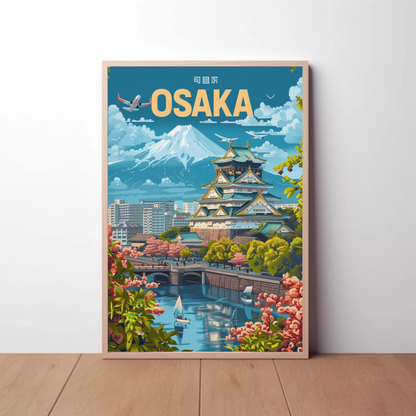 Osaka Japan Cherry Blossoms and Castle Travel Poster