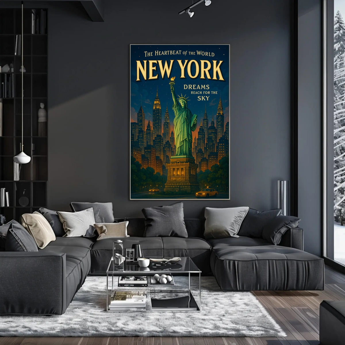New York City Skyline Cityscape Poster Vintage Wall Art