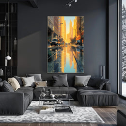 Urban Reflections: Serene Street Scene Artistic Poster