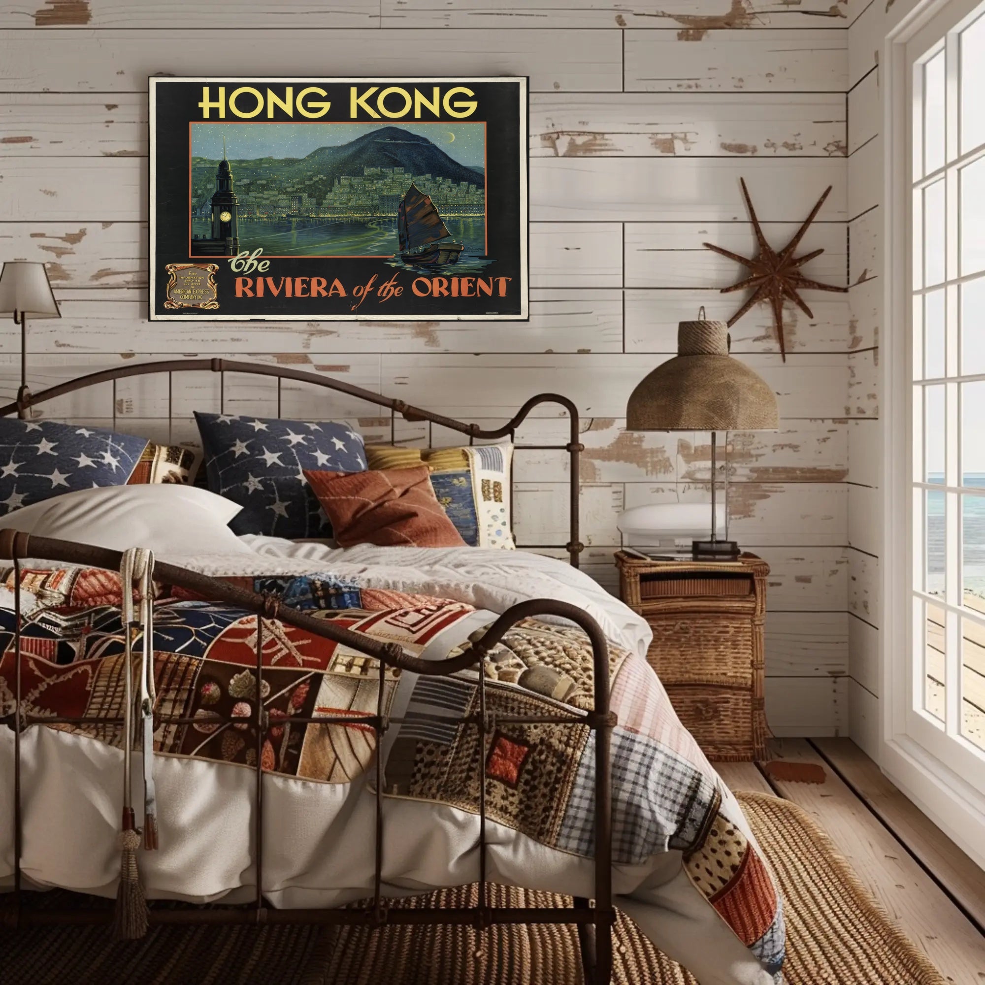 Vintage Hong Kong Poster with Night Skyline PosterGoat