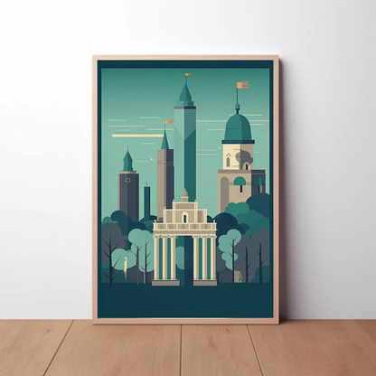 Modern Skyline With Classical Gate Travel Poster