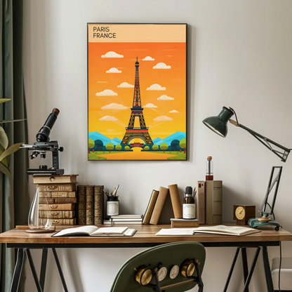 Paris France Bright Cartoon Eiffel Tower