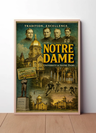 Notre Dame University Historic Campus Football Tradition Travel Poster