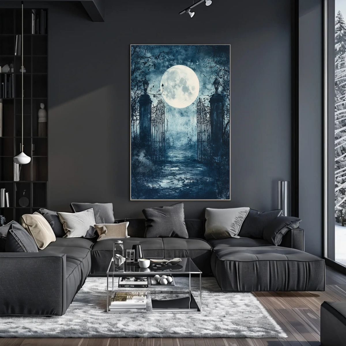 Mysterious Moonlit Gate Scene Artistic Poster
