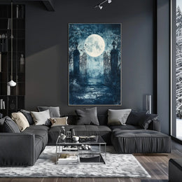 Mysterious Moonlit Gate Scene Artistic Poster