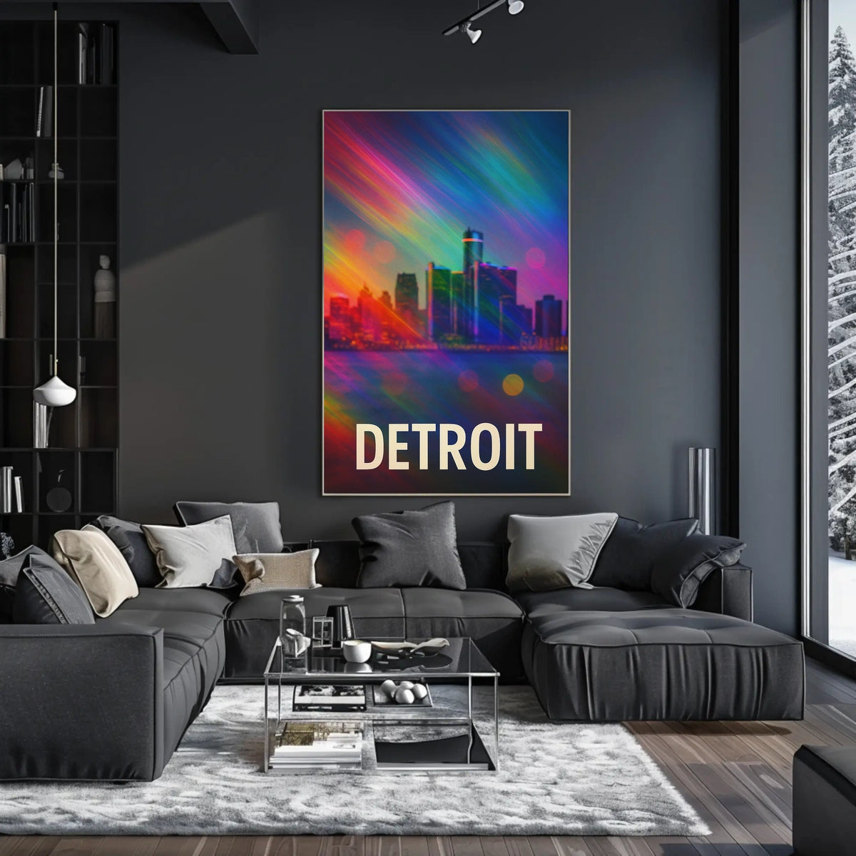 Vibrant Detroit Skyline Digital Painting Poster