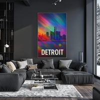 Vibrant Detroit Skyline Digital Painting Poster