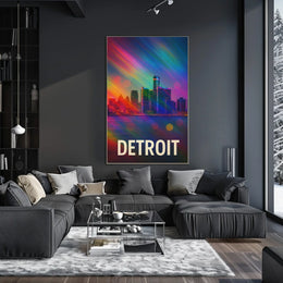 Vibrant Detroit Skyline Digital Painting Poster